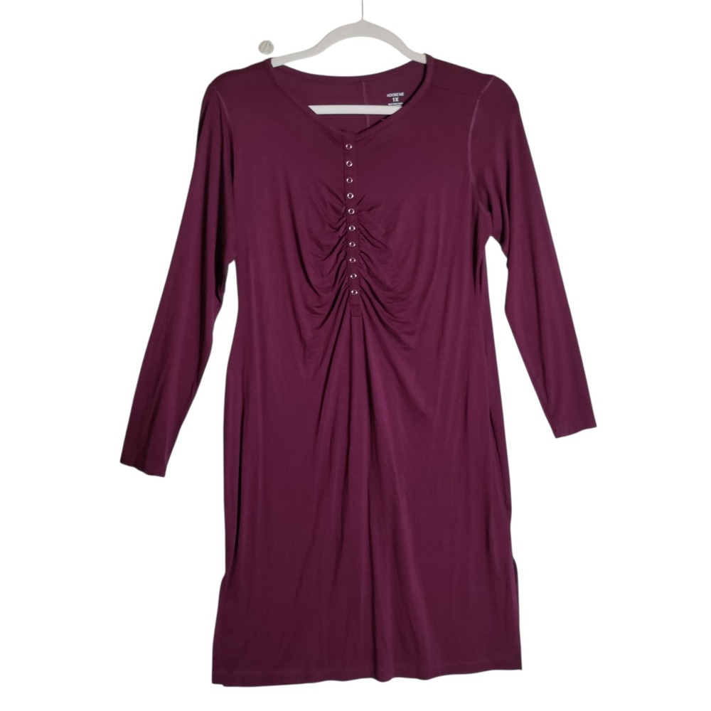 Adore Me Women 1X Plum Purple Ruched‎ Long Sleeve Nightgown Sleep Dress